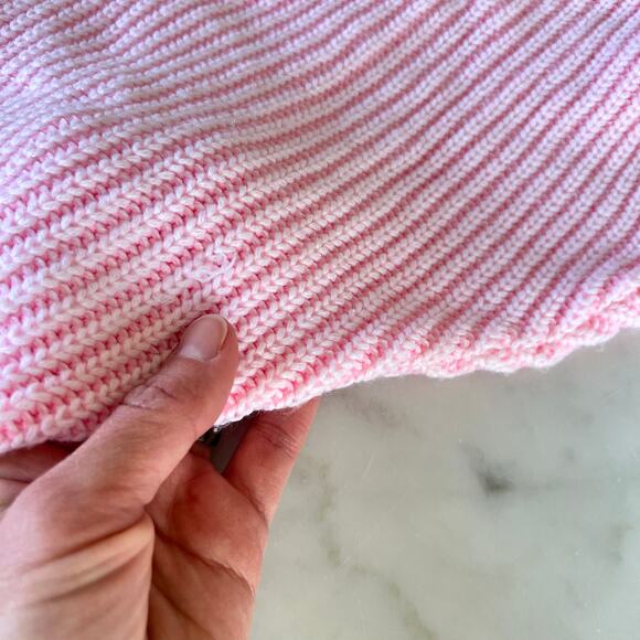 Vintage 80s 90s Pink + White Mock Neck Ribbed Knit Sweater / S - Picture 11 of 11